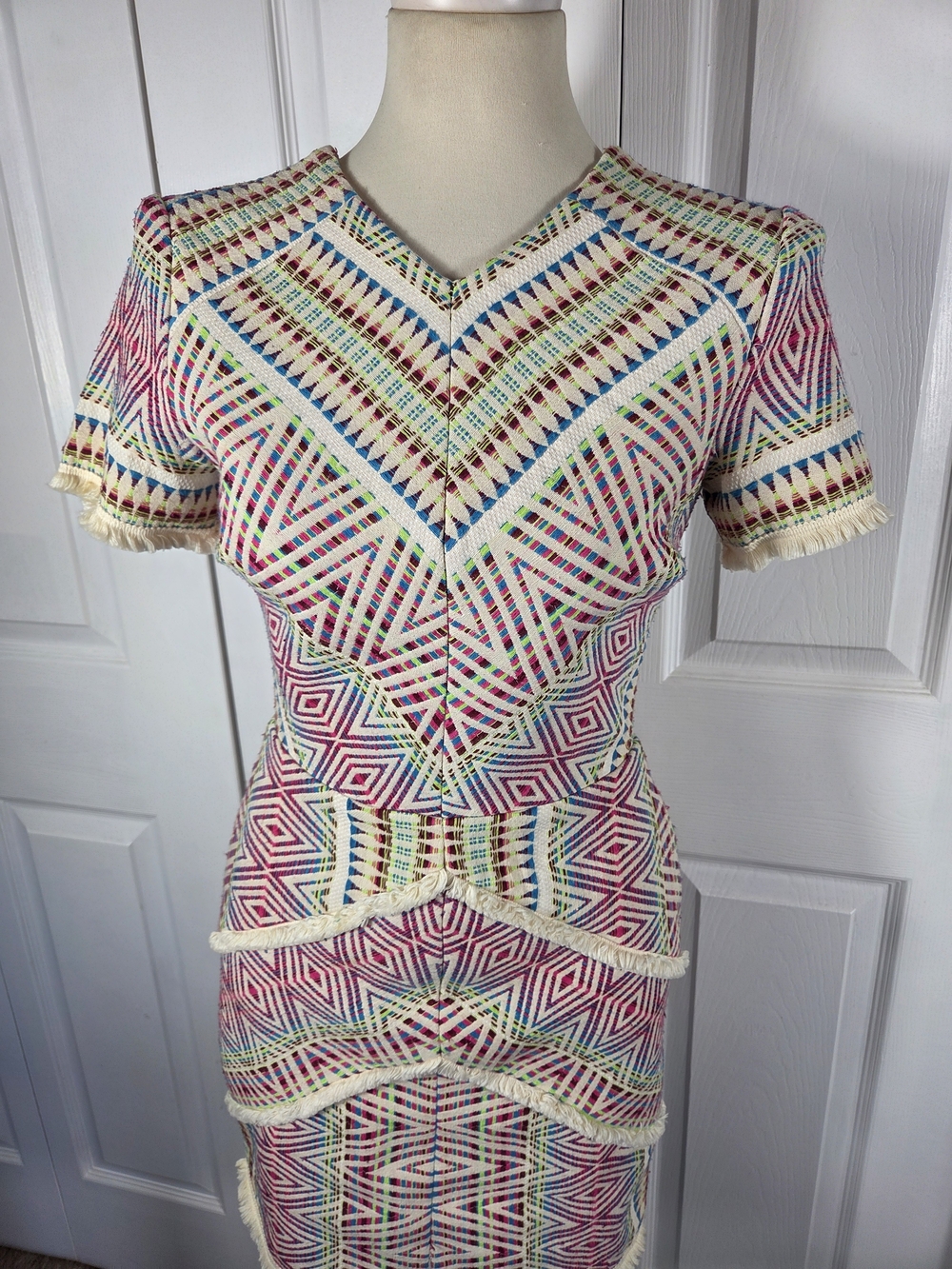 Acler Rae Geometric Fringe Cutout Dress XS - Picture 1 of 13